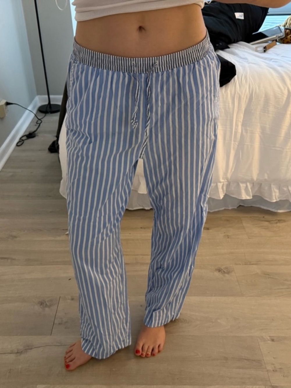 Princess Polly Blue and White Striped Straight Leg Pants